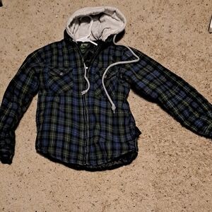 Kids Plaid Hooded Jacket - Blue and Green